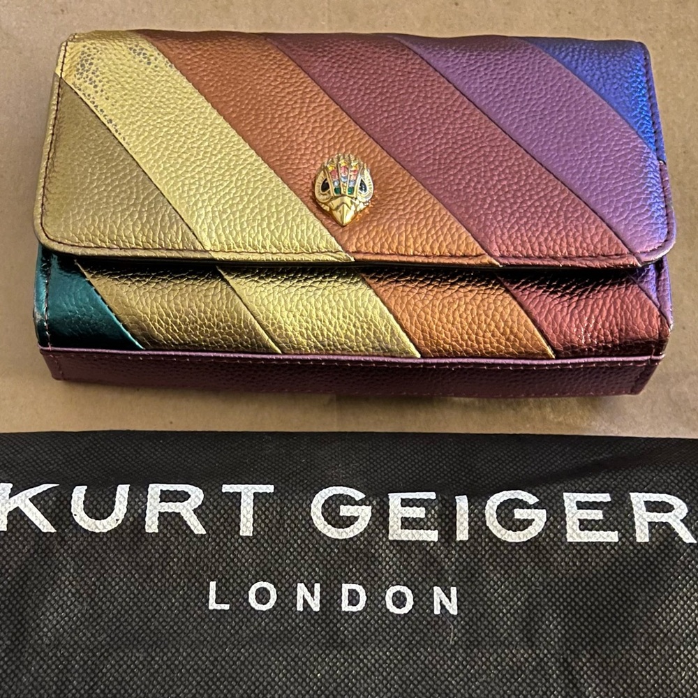 Kurt Geiger multicolor wallet bag on a Chain with dust bag.